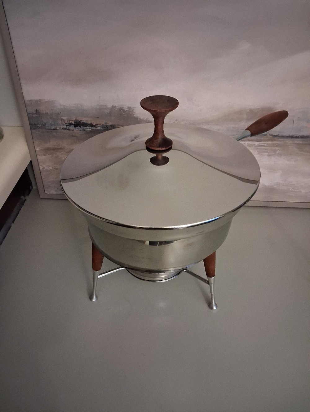 Vintage 1950s MCM "Atomic" Stainless Steel Chafing Dish